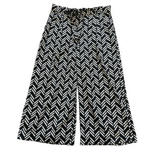 Zara Black and White Satin Wide Leg Crop Pants Size M